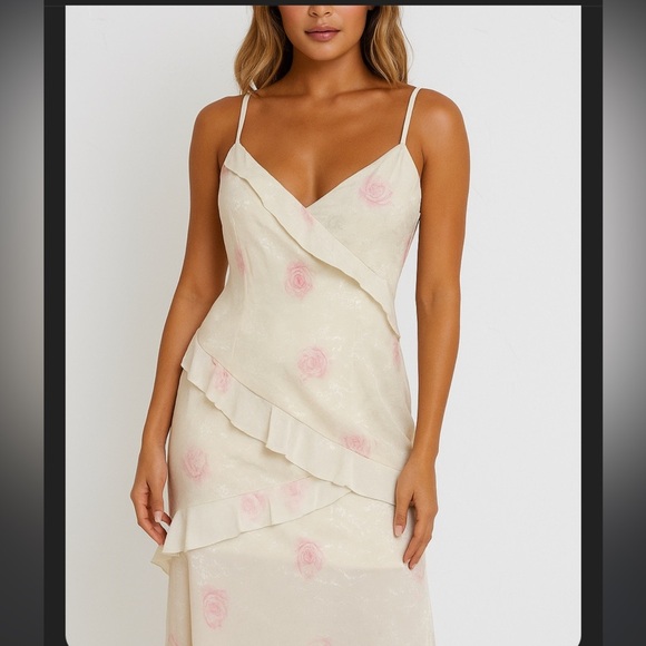 Pretty little thing Lemon Chiffon Floral Frill Maxi nwt 14 summer floral formal - Picture 4 of 7